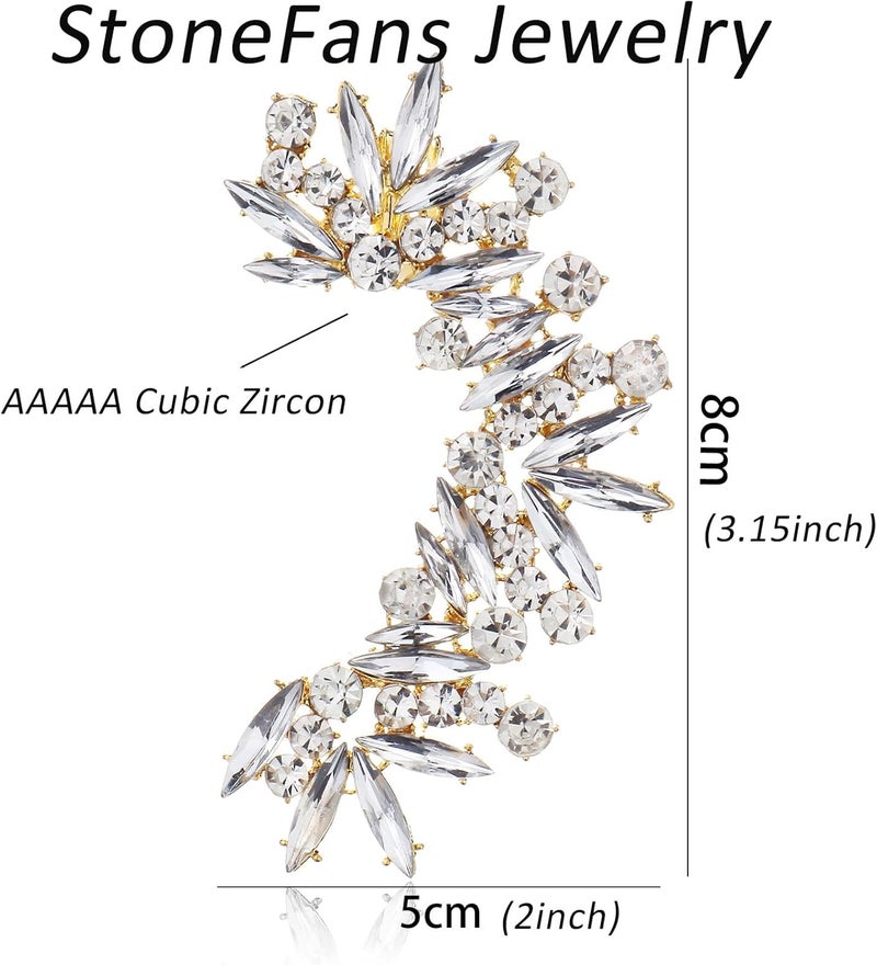 STONEFANS Rhinestone Silver Full Ear Cuff Earrings for Women Ear Clip Wrap Statement Climber Crawler Earrings for Women Hypoallergenic Silver Wedding Jewelry Gifts - Image 5